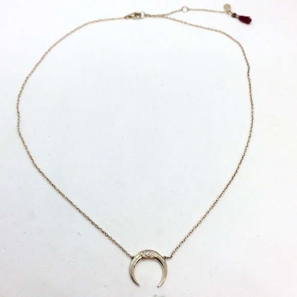 SHASHI 925 VERMEIL HORN NECKLACE RHINESTONE 18k GOLD PLATED STERLING DAINTY - Picture 8 of 11